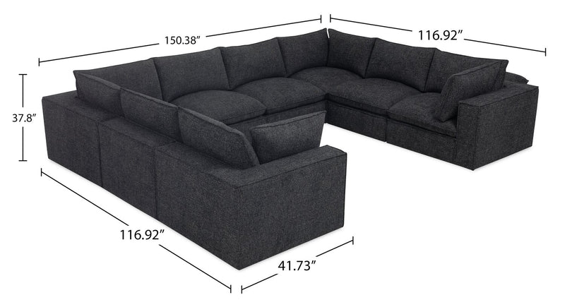 Sofa sectionnel modulaire Fusion 8 pièces en tissu de chenille gris anthracite avec coussins de dossier amovibles en duvet et plumes