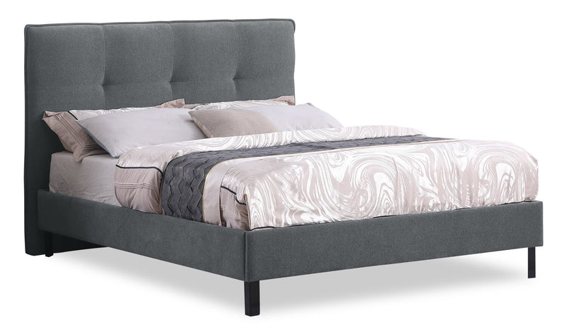 Base de lit plateforme rembourrée Amos en tissu anthracite - format lit double