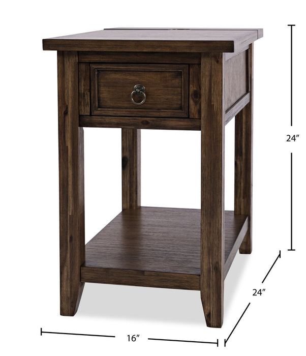 Table de fauteuil Branson de 16 po avec rangement, tablette et port USB - brun foncé