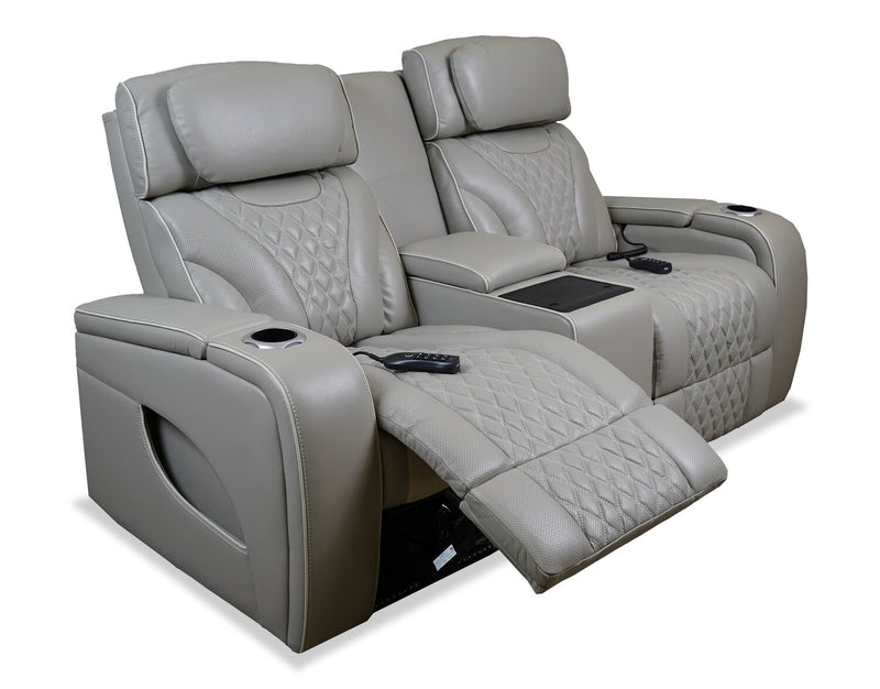 Causeuse de massage à inclinaison électrique Elite de 74 po en cuir véritable avec son immersif et appuie-têtes électriques - mastic