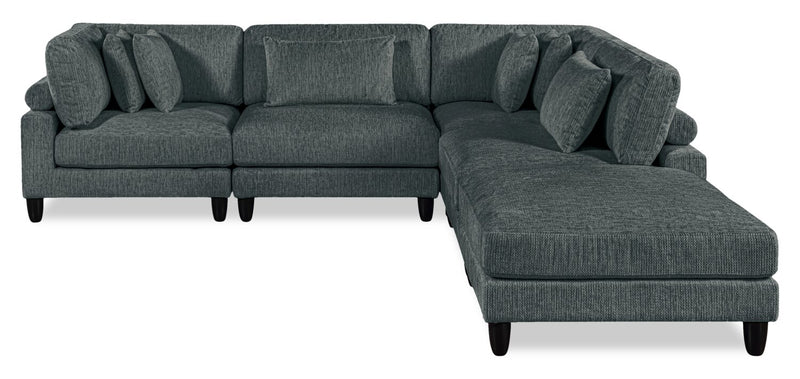 Sofa sectionnel modulaire Lounge 5 pièces en chenille avec pouf - gris
