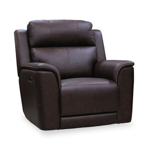 Fauteuil de massage à inclinaison électrique Vibe de 40 po en cuir véritable avec son immersif et appuie-tête électrique - brun