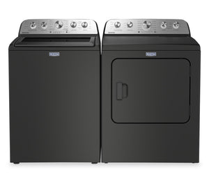 Laveuse à chargement par le haut 5,5 pi³ avec turbine et option Animal Pet Pro et sécheuse à gaz 7,0 pi³ de Maytag - noir volcan