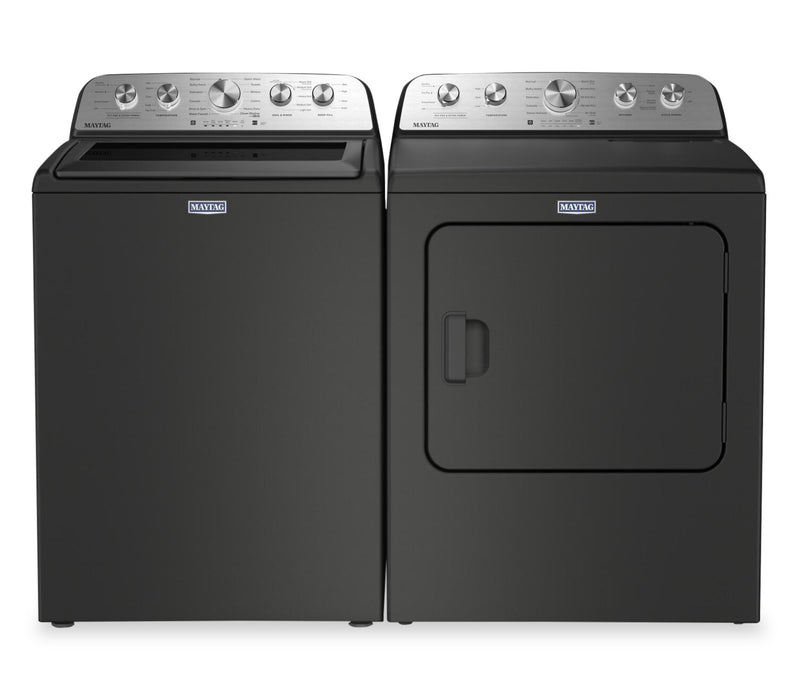 Laveuse à chargement par le haut 5,5 pi³ avec turbine et option Animal Pet Pro et sécheuse à gaz 7,0 pi³ de Maytag - noir volcan