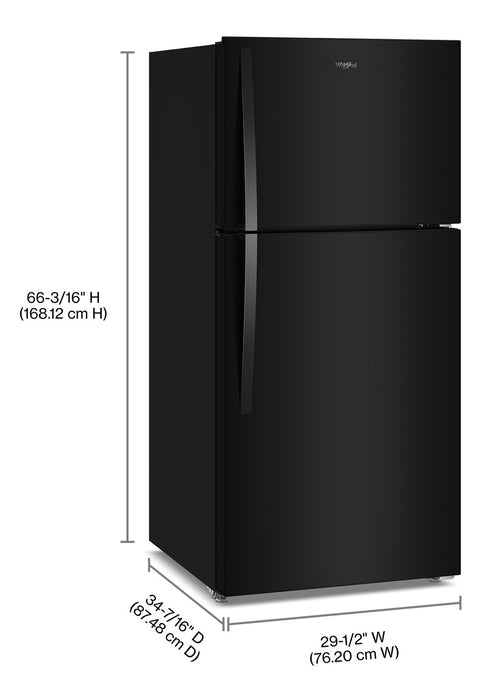 Réfrigérateur Whirlpool de 19 pi³ et de 29,5 po à congélateur supérieur avec refroidissement à couverture totale - noir - WRTX7419SB
