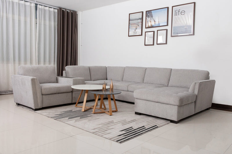 Sofa sectionnel de droite Vault 6 pièces avec causeuse-lit, 2 fauteuils de rangement et fauteuil long de rangement - gris