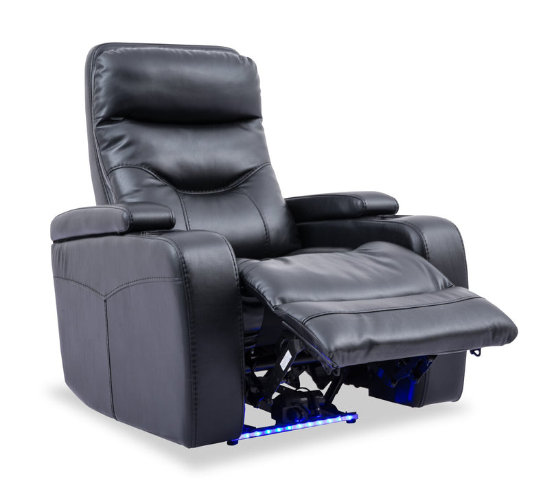 Fauteuil à inclinaison électrique Glow de 33 po en tissu avec accoudoirs de rangement - noir