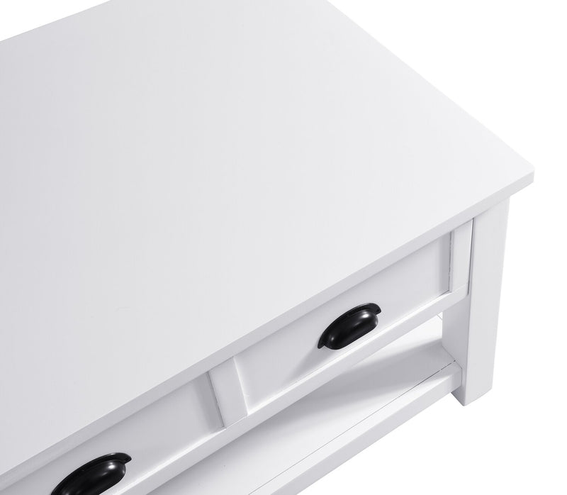 Table à café moderne Centennial de 48 po avec dessus relevable, rangement, tablette et roulettes - blanche