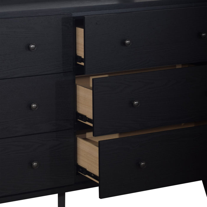 Commode de chambre à coucher moderne du milieu du 20e siècle Milan de 59 po (l) x 36 po (H) à 6 tiroirs - noire