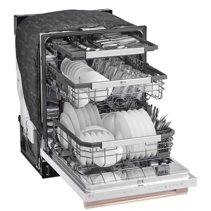 Lave-vaisselle intelligent encastré LG Studio à 40 dBA de 24 po avec commandes sur le dessus - essence blanche - SDWB24W3