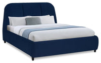  Lit plateforme rembourré Mave en tissu de velours bleu - format grand lit