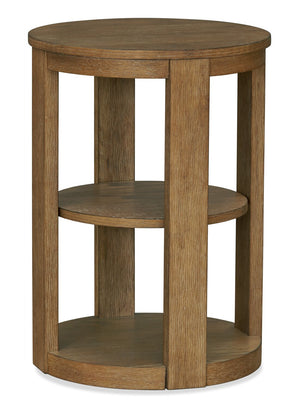 Table de bout ronde moderne Declan de 18 po avec tablette - bois naturel 