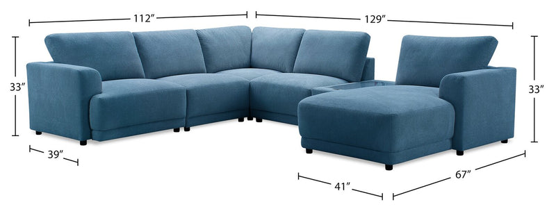 Sofa sectionnel modulaire de droite Voyage 6 pièces en tissu avec console et coussins de dossier amovibles - bleu