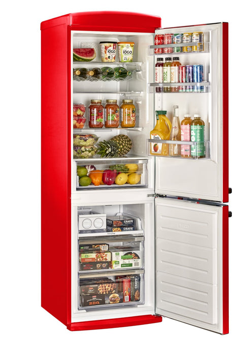 Réfrigérateur Classic Rétro par Unique de 24 po et de 12 pi3 à congélateur inférieur - pomme rouge bonbon - UGP-340L AC R