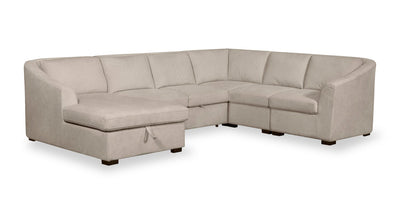Envy 5-Piece Left-Facing Chenille Fabric Sleeper Sectional with Storage Chaise - Almond Beige | Sofa-lit sectionnel de gauche Envy 5 pièces en tissu de chenille avec fauteuil long de rangement - beige amande