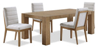 Ensemble de salle à manger Lotus 5 pièces en bois avec table de 82 po (L) et 4 chaises en tissu - naturel et gris