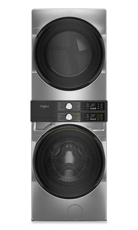 Tour de lavage Whirlpool à chargement frontal avec laveuse de 5,2 pi³ et sécheuse électrique de 7,4 pi³ - argent - YWEF5727TR