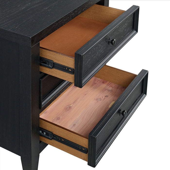 Table de nuit Casa de 27 po (l) x 26,5 po (H) en bois à 3 tiroirs avec port USB - noire