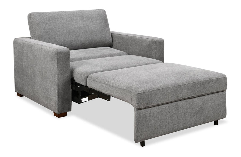 Fauteuil-lit Dusk de 52 po en tissu d’apparence lin avec accoudoirs rectilignes - gris