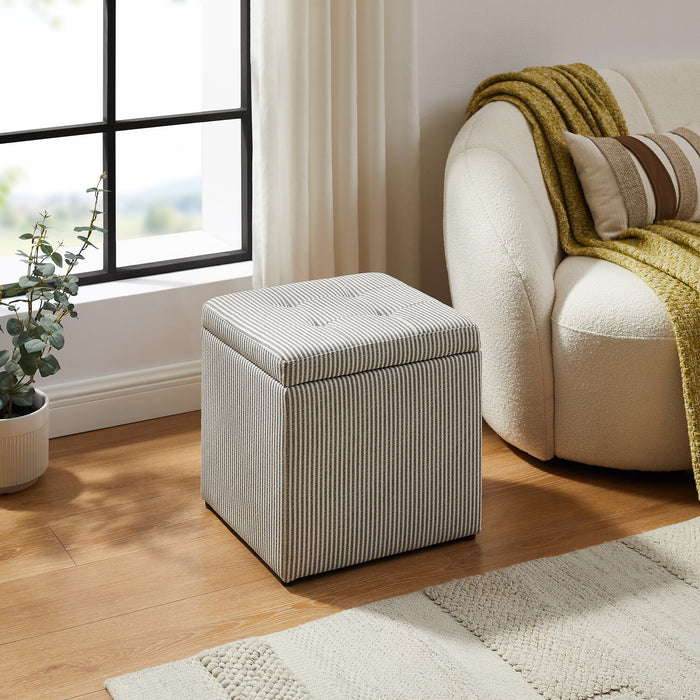 Pouf de rangement carré Yukon de 17 po en tissu - rayé gris