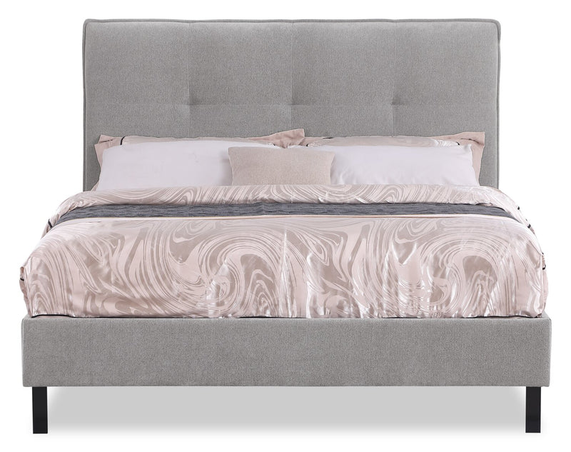 Lit plateforme rembourré Amos gris avec tête de lit capitonnée - format grand lit