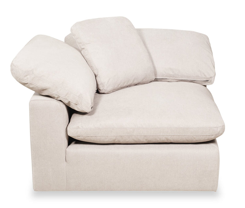 Sofa sectionnel modulaire de style cocon Eclipse 6 pièces en tissu d’apparence lin avec coussins réversibles en duvet et plumes - blanc lin