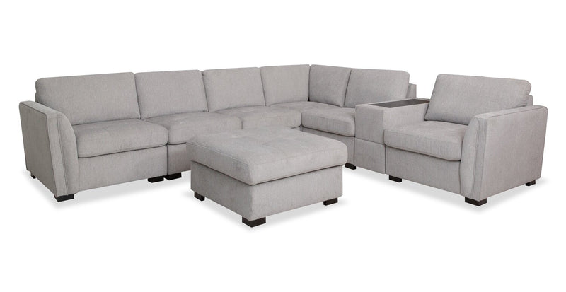 Sofa sectionnel Vault 7 pièces avec 5 fauteuils de rangement et console de rangement avec USB - gris