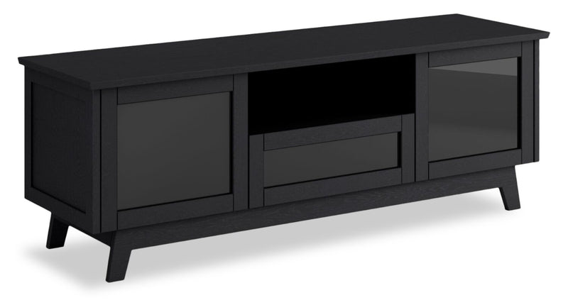 Meuble pour téléviseur Heston de 72 po de qualité supérieure avec rangement - chêne noir