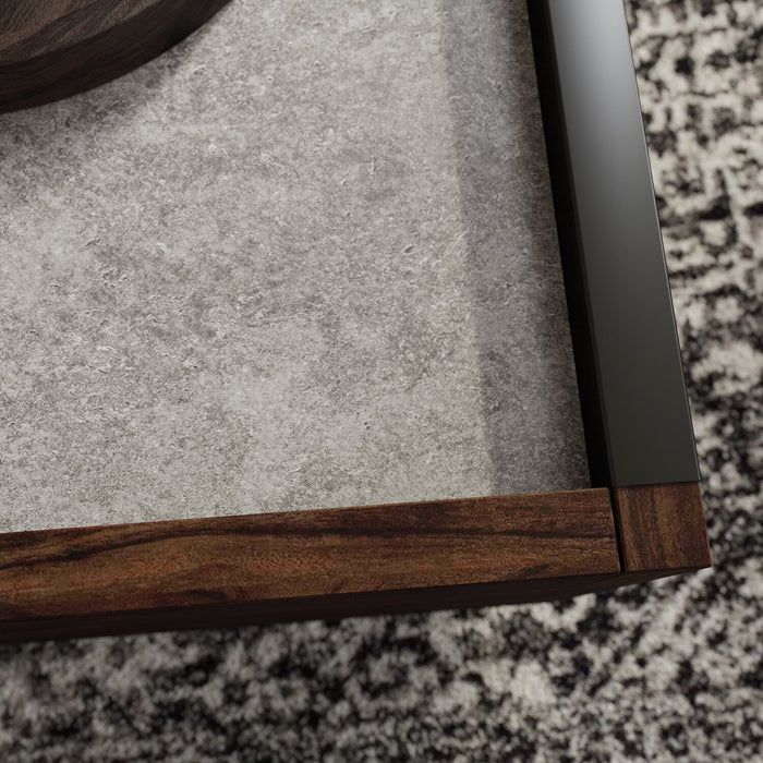 Table à café moderne Benson de 31 po avec rangement - brun foncé et grise