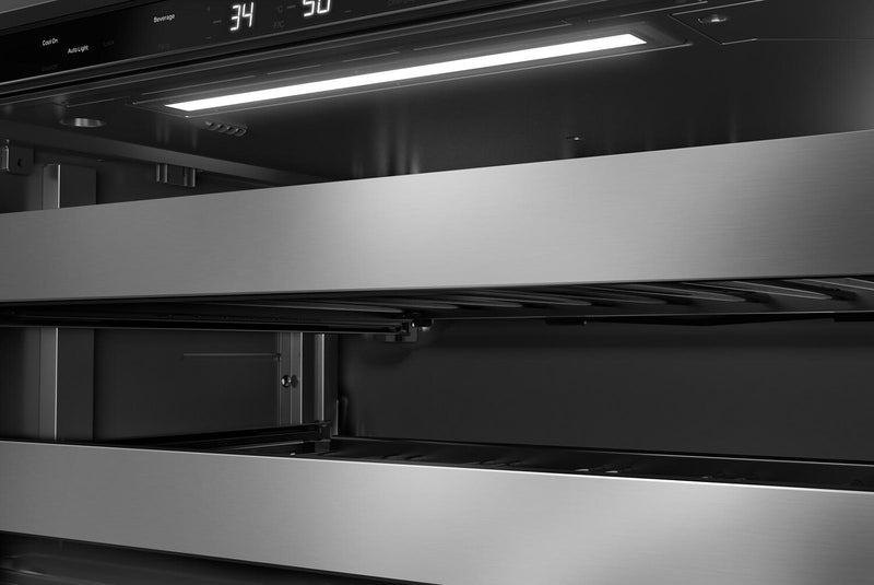 Refroidisseur à boissons KitchenAid de 24 po avec grilles à devant en bois - noir et acier inoxydable - KUBL524SSB