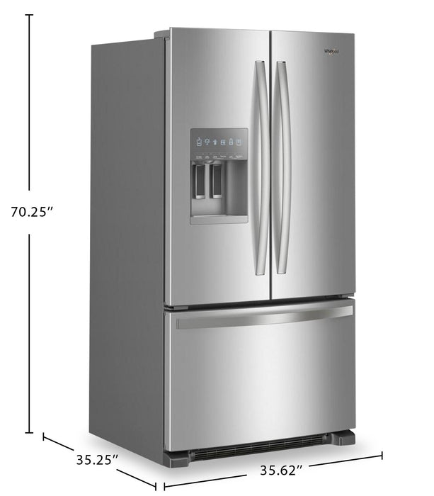 Réfrigérateur Whirlpool de 36 po et de 25 pi³ à portes françaises avec distributeur d’eau et de glaçons - WRFF3436RZ