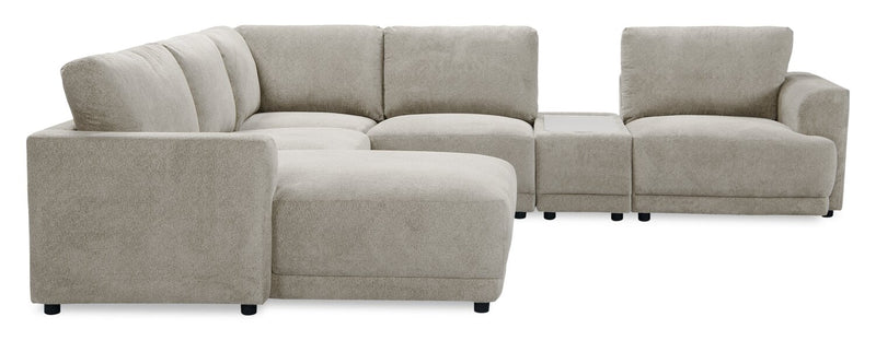 Sofa sectionnel modulaire de gauche Voyage 6 pièces en tissu avec console et coussins de dossier amovibles - beige