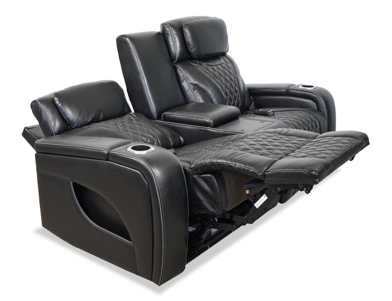 Causeuse de massage à inclinaison électrique Elite de 74 po en cuir véritable avec son immersif et appuie-têtes électriques - noire