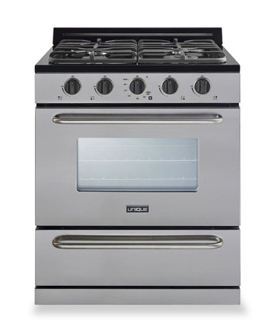 Classic Off-Grid by Unique 30" 3.9 Cu. Ft. Propane Range with Battery Ignition - UGP-30G OF2 S/S  | Cuisinière au gaz propane hors réseau classique Unique de 30 po et de 3,9 pi3 avec allumage à pile - UGP-30G OF2 S/S  | UGP30GSS