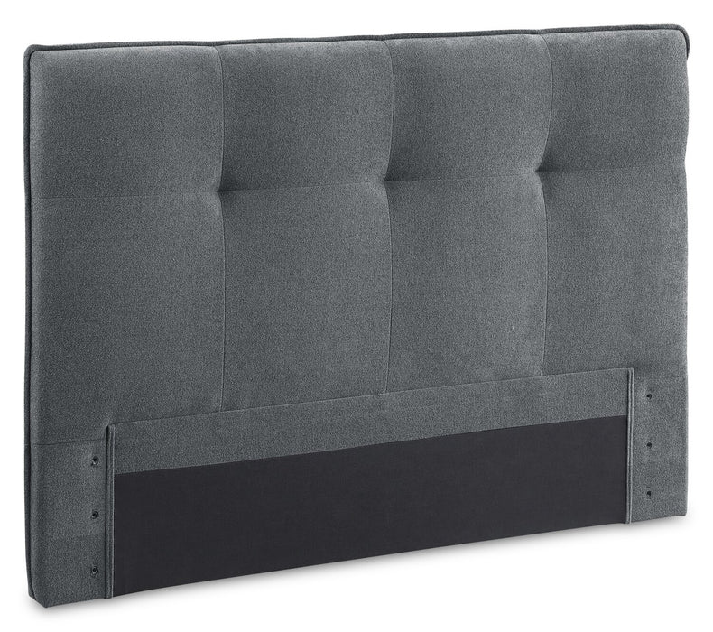 Lit plateforme Amos rembourré en tissu anthracite avec tête de lit capitonnée - format grand lit