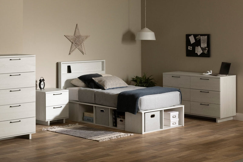 Table de nuit Everley de 19,5 po (L) à 2 tiroirs avec port USB - blanche