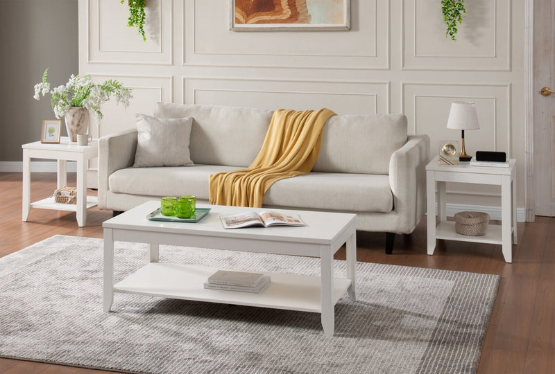 Ensemble 3 tables traditionnelles Aspen de 47,3 po (table à café et 2 tables de bout) - blanc