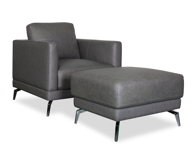 Fauteuil Melrose de 36,5 po en cuir véritable de qualité supérieure avec pattes en métal - gris