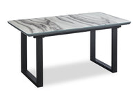  Table de salle à manger Ezra de 63 po à 79 po (L) avec rallonge papillon se rangeant, en métal, en verre et en imitation de marbre - blanche
