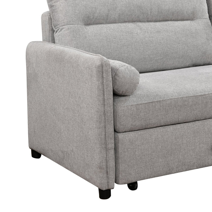 Sofa-lit Shadow de 82,5 po en tissu d’apparence lin avec rangement et deux accoudoirs coussinés - gris