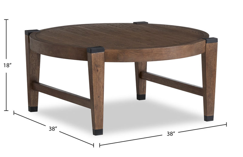 Table à café ronde Gordon de 38 po en bois massif - brune