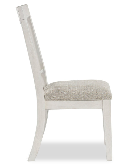 Chaise de salle à manger Quill en tissu de polyester avec dossier à barreaux en forme de fuseau - blanc antique et brun