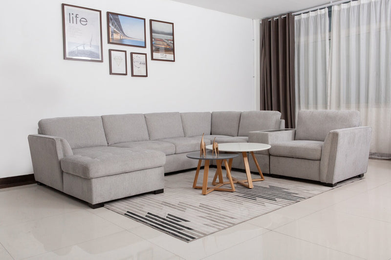 Sofa sectionnel de gauche Vault 6 pièces avec causeuse-lit, 3 fauteuils de rangement et fauteuil long de rangement - gris