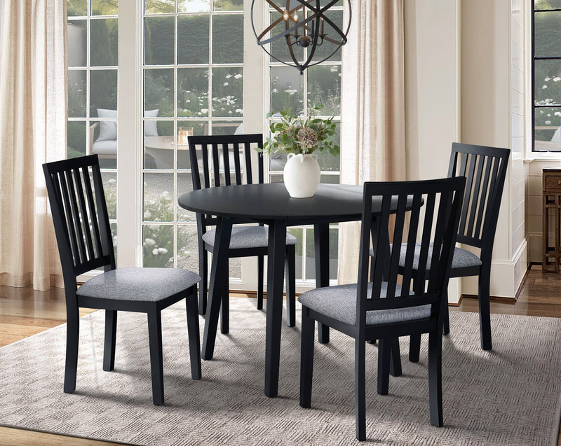 Chaise de salle à manger Bryn avec siège en tissu, dossier à lattes - noire