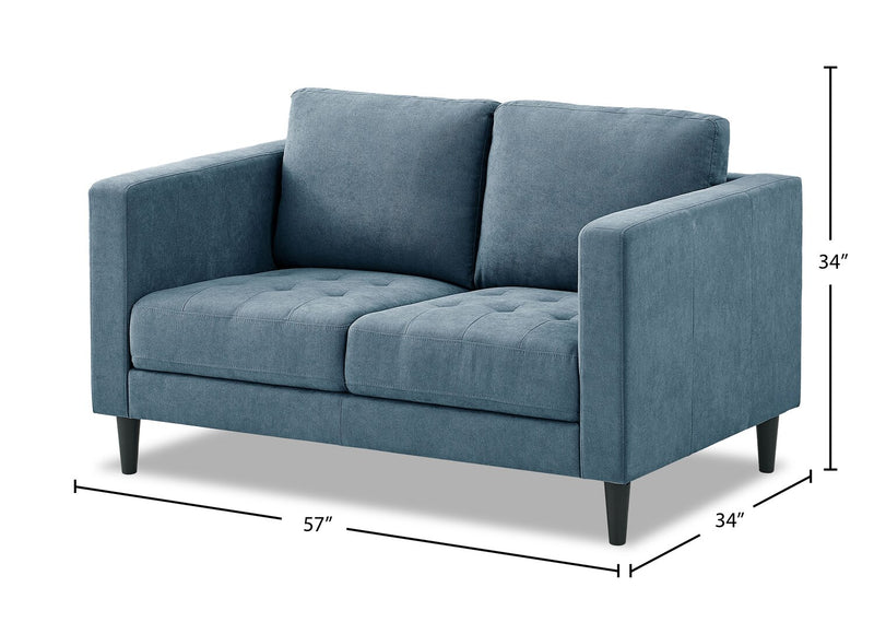Causeuse Metro de 57 po en tissu avec coussins de siège capitonnés et coussins de dossier réversibles - bleu denim