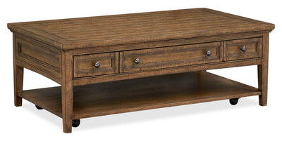 Hanson 50” Traditional Pine Coffee Table with Storage and Casters - Toasted Nutmeg | Table à café traditionnelle Hanson de 50 po en pin - muscade grillée