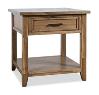  Table de bout rustique Nathan de 24 po avec rangement et tablette - brun clair