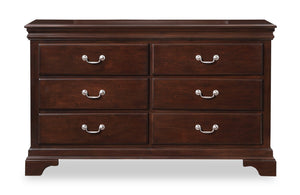 Commode Marco de 58 po (l) x 35 po (H) à 6 tiroirs pour la chambre à coucher - brun cerisier