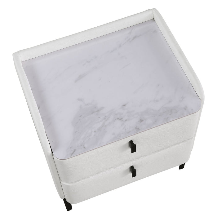 Table de nuit rembourrée Nova de 20,25 po (l) x 22,5 po (H) à 2 tiroirs avec dessus en pierre frittée - blanche