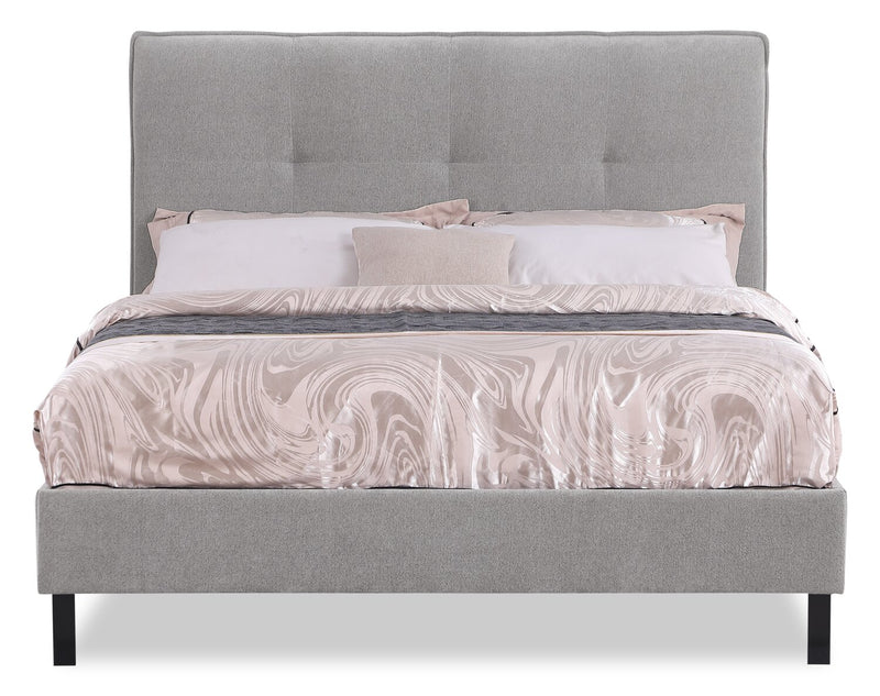Base de lit plateforme Amos rembourrée en tissu gris - format très grand lit